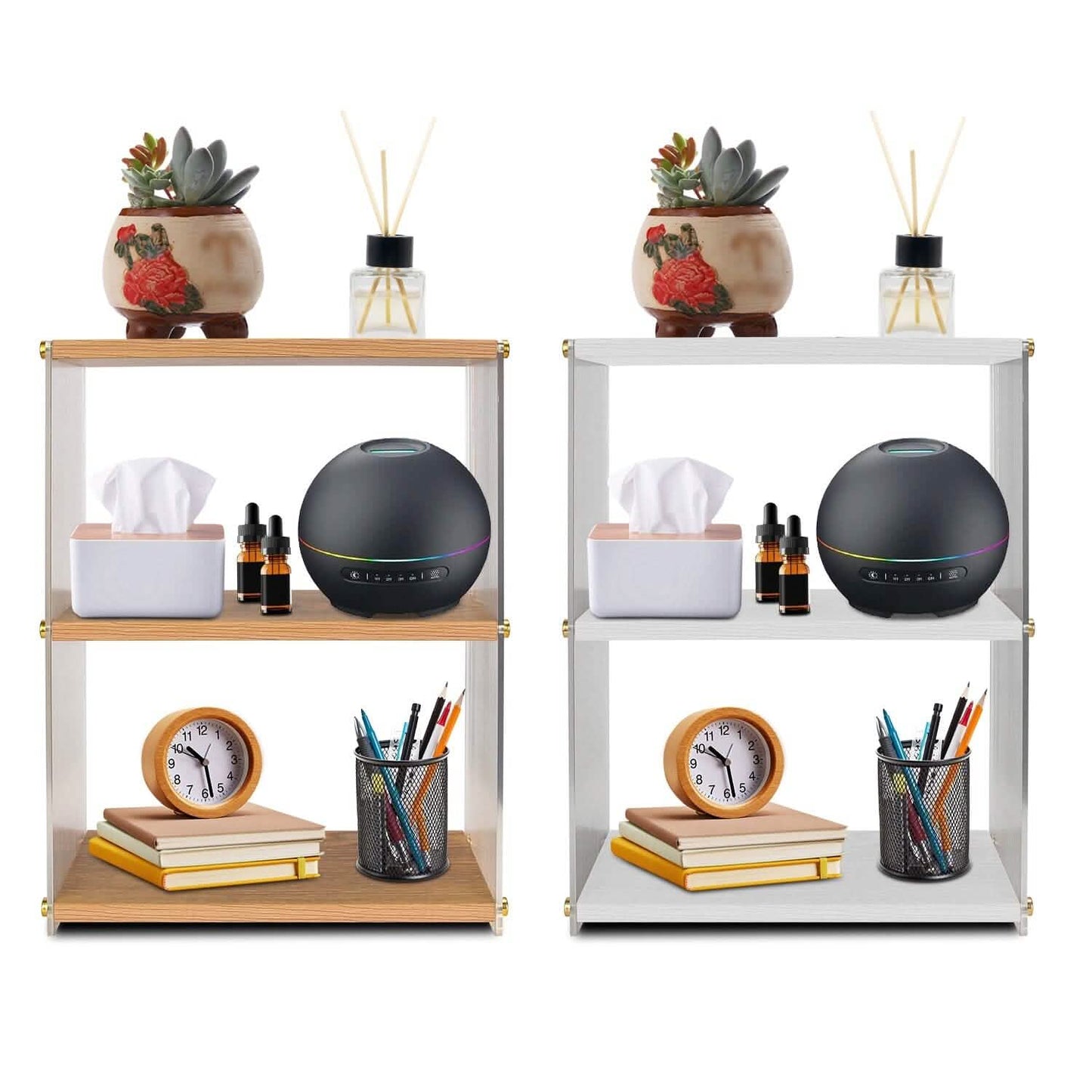 3-stöckig: Acryl-Arbeitsplatten-Organizer Badregal aus Holz