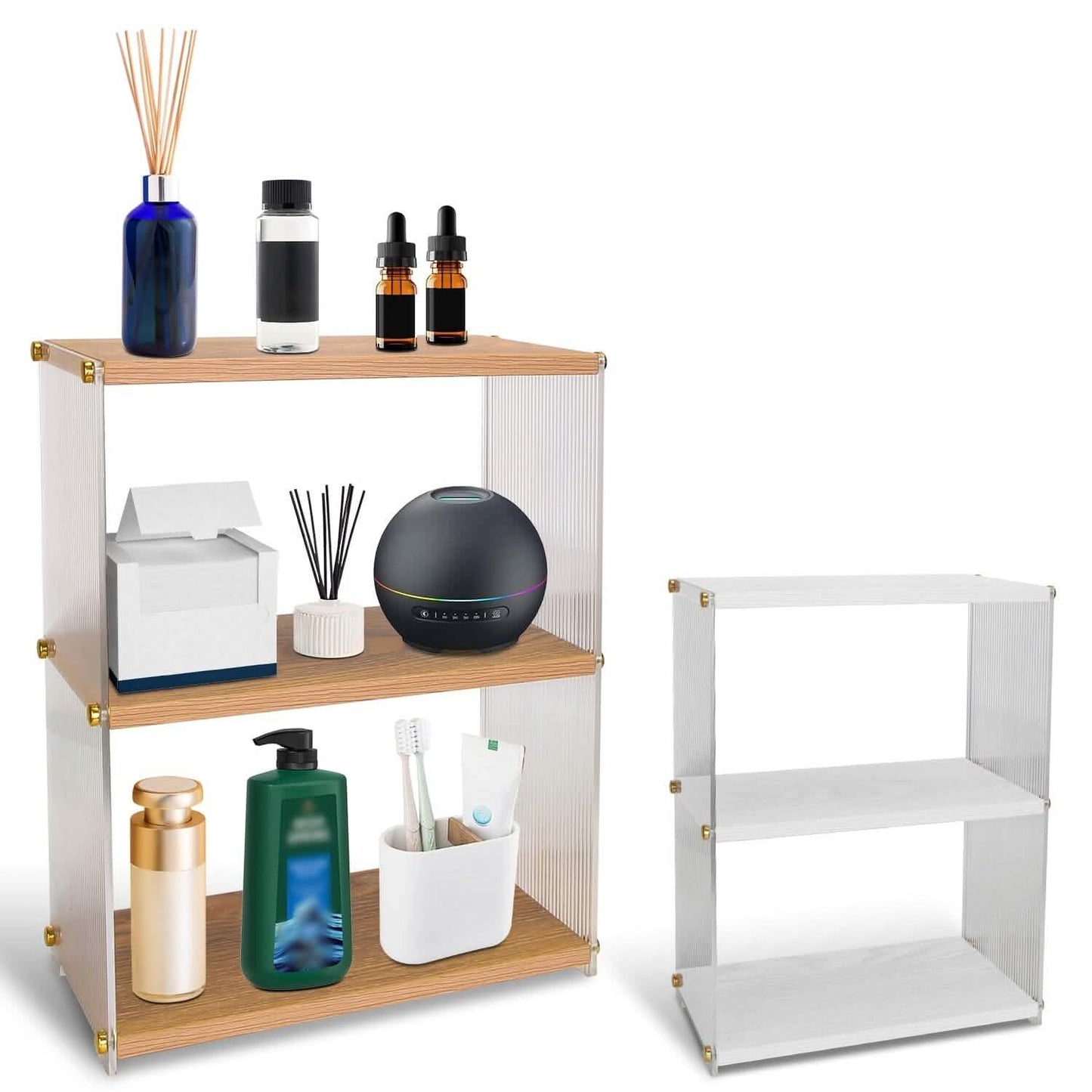 3-stöckig: Acryl-Arbeitsplatten-Organizer Badregal aus Holz