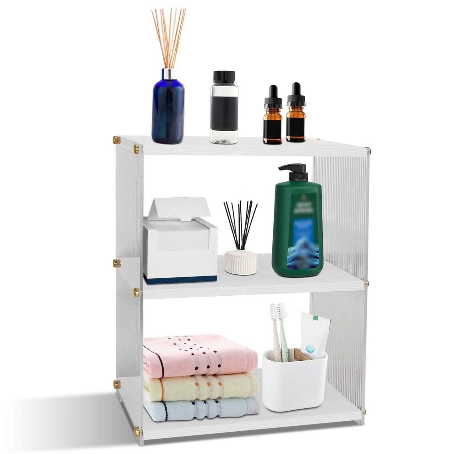 3-stöckig: Acryl-Arbeitsplatten-Organizer Badregal aus Holz