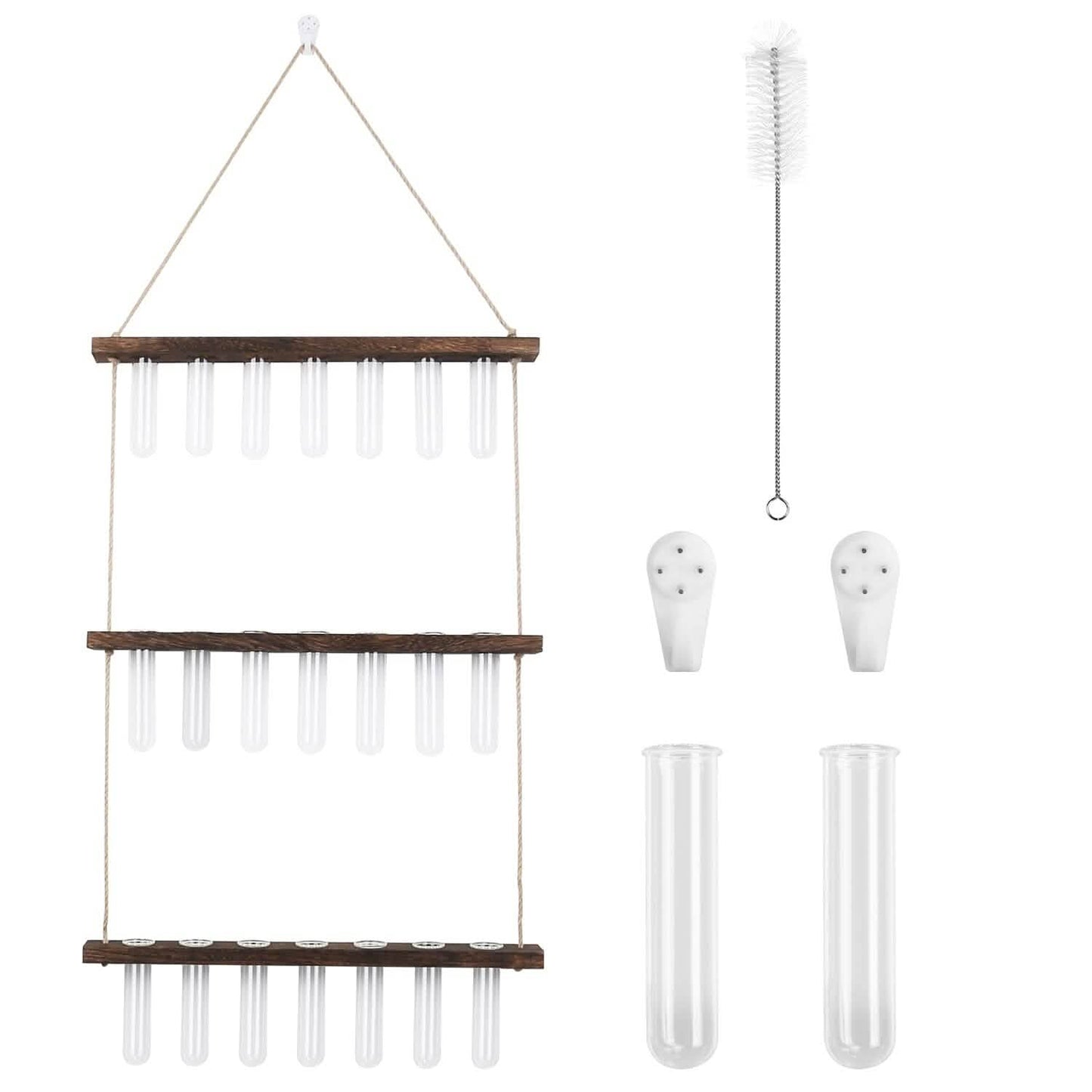 Pflanzgefäß mit 3 Wandbehängen aus Glasröhren