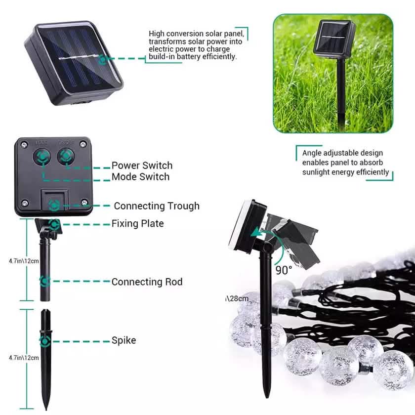 30 LED Solar Lichterkette Kugeln Außen Wasserdicht Garten Deko