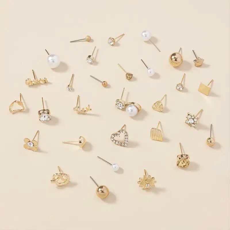 30 Paar: Legierung Voll Strass Liebe Runde Kunstperle Buchstaben Ohrstecker Set