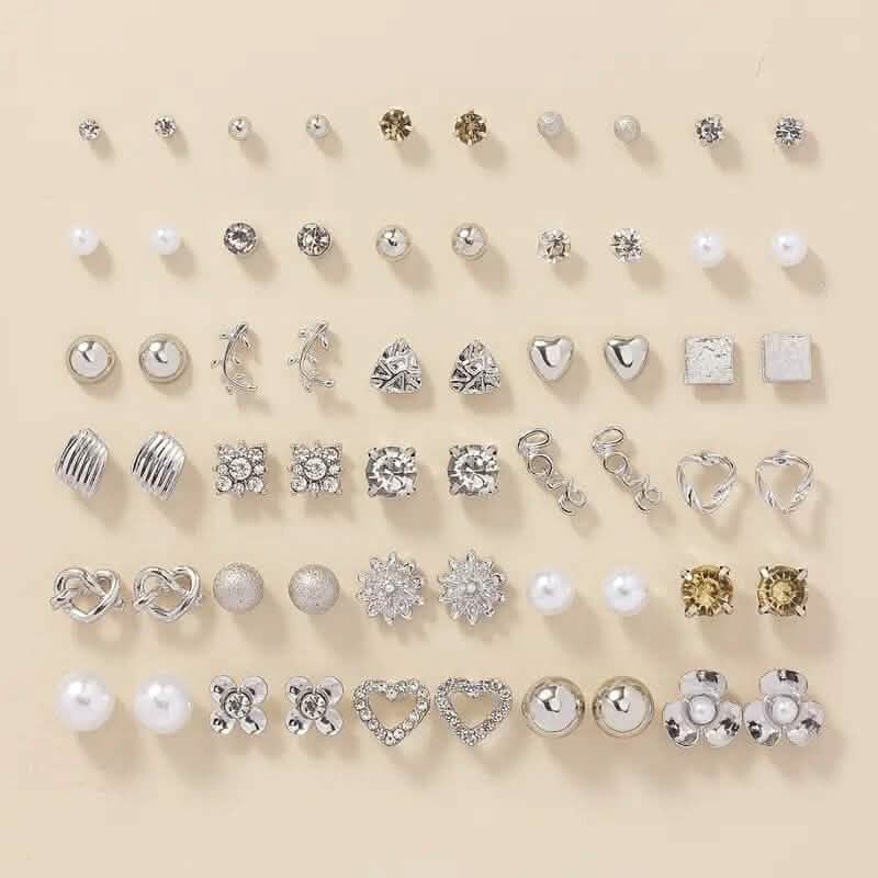 30 Paare: Legierung Strass Liebe Rund Kunstperlen Buchstaben Ohrstecker Set