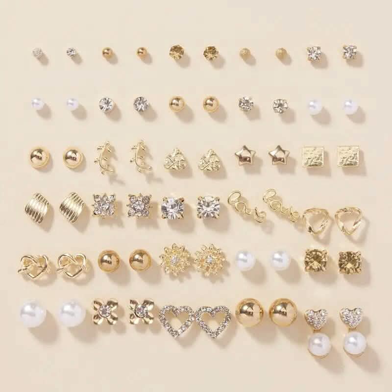 30 Paar: Legierung Voll Strass Liebe Runde Kunstperle Buchstaben Ohrstecker Set