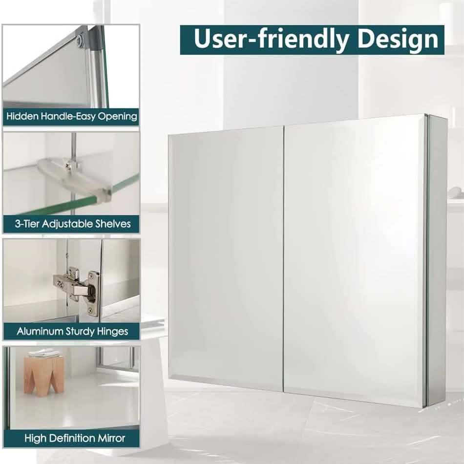 30" B x 26" H Aluminium-Badezimmerspiegelschrank mit zwei Spiegeln