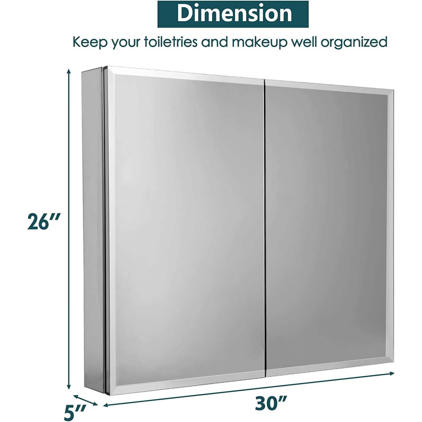 30" B x 26" H Aluminium-Badezimmerspiegelschrank mit zwei Spiegeln