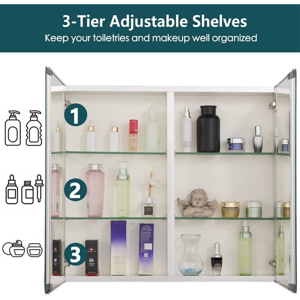 30" B x 26" H Aluminium-Badezimmerspiegelschrank mit zwei Spiegeln