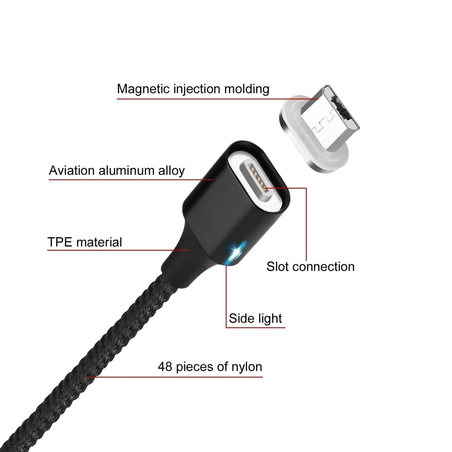 3.0A Magnetisches Micro-USB-Android-Interface zum Schnellladen