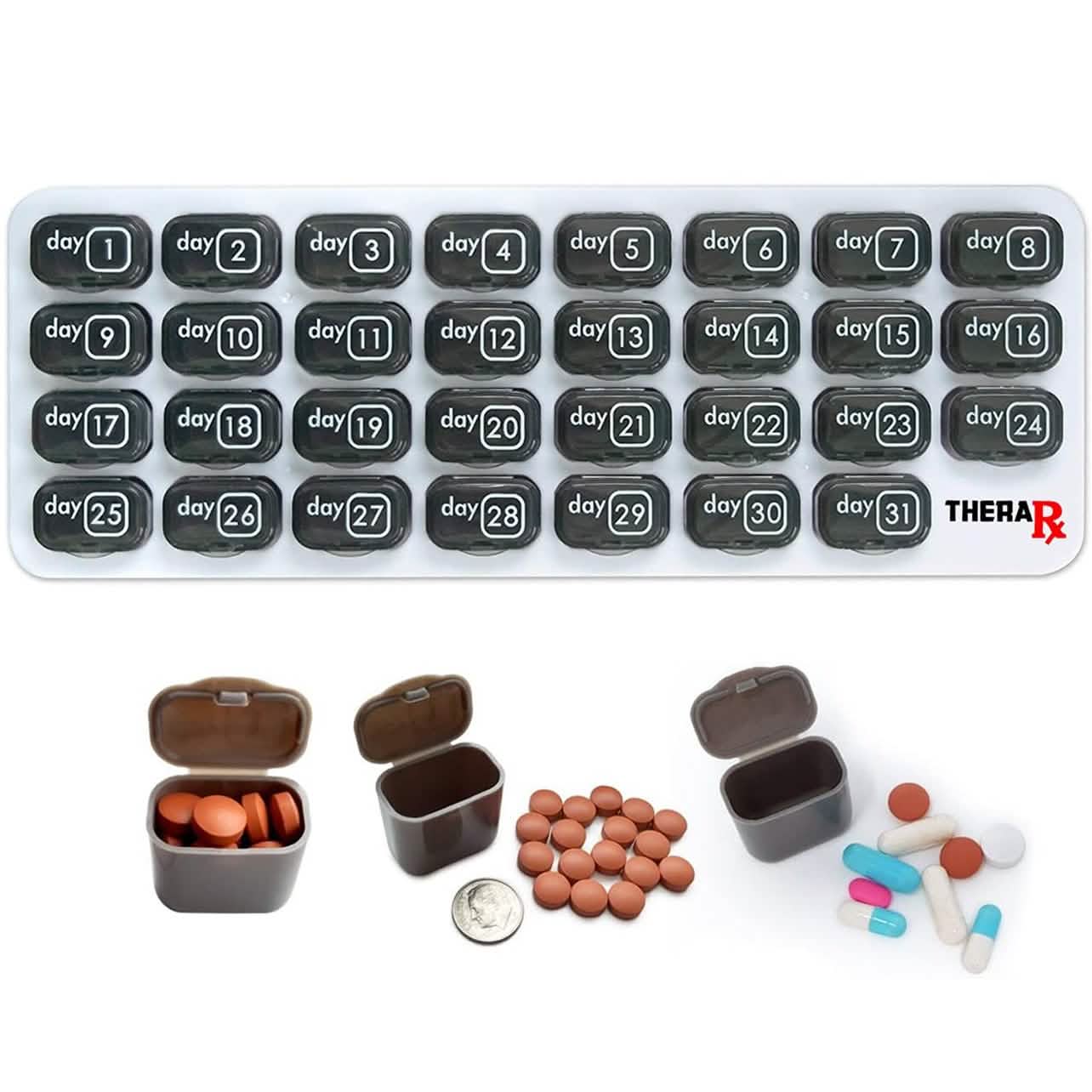 31 Tage monatlicher Pillen- und Vitamin-Organizer mit großen, herausnehmbaren Fächern