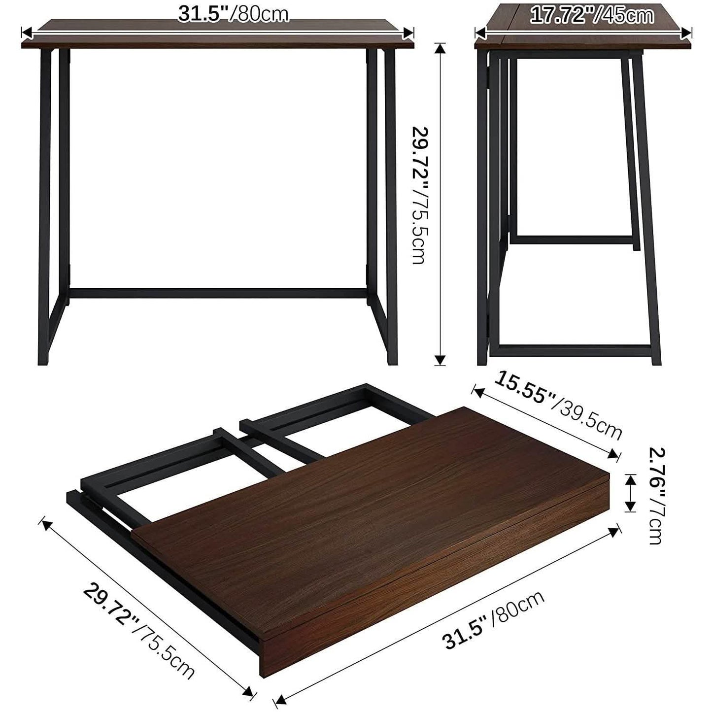 31,5" Kleiner Schreibtisch, klappbar, keine Montage erforderlich