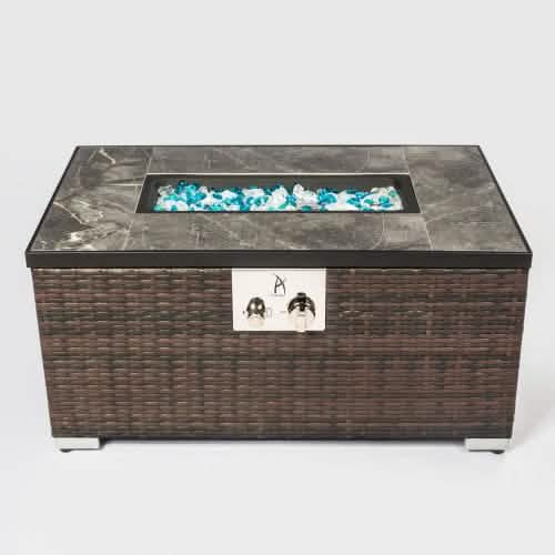 32 Zoll Outdoor Rattan Propan-Gas-Feuertisch mit Fliesen-Tischplatte