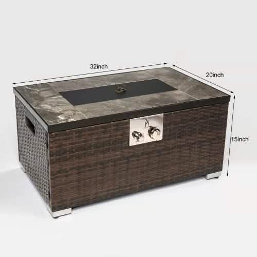 32 Zoll Outdoor Rattan Propan-Gas-Feuertisch mit Fliesen-Tischplatte