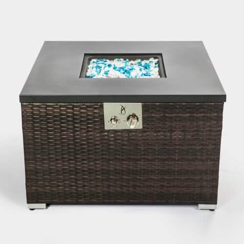 32 Zoll Outdoor Rattan Propan-Gas-Feuertisch mit Fliesen-Tischplatte