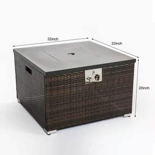 32 Zoll Outdoor Rattan Propan-Gas-Feuertisch mit Fliesen-Tischplatte
