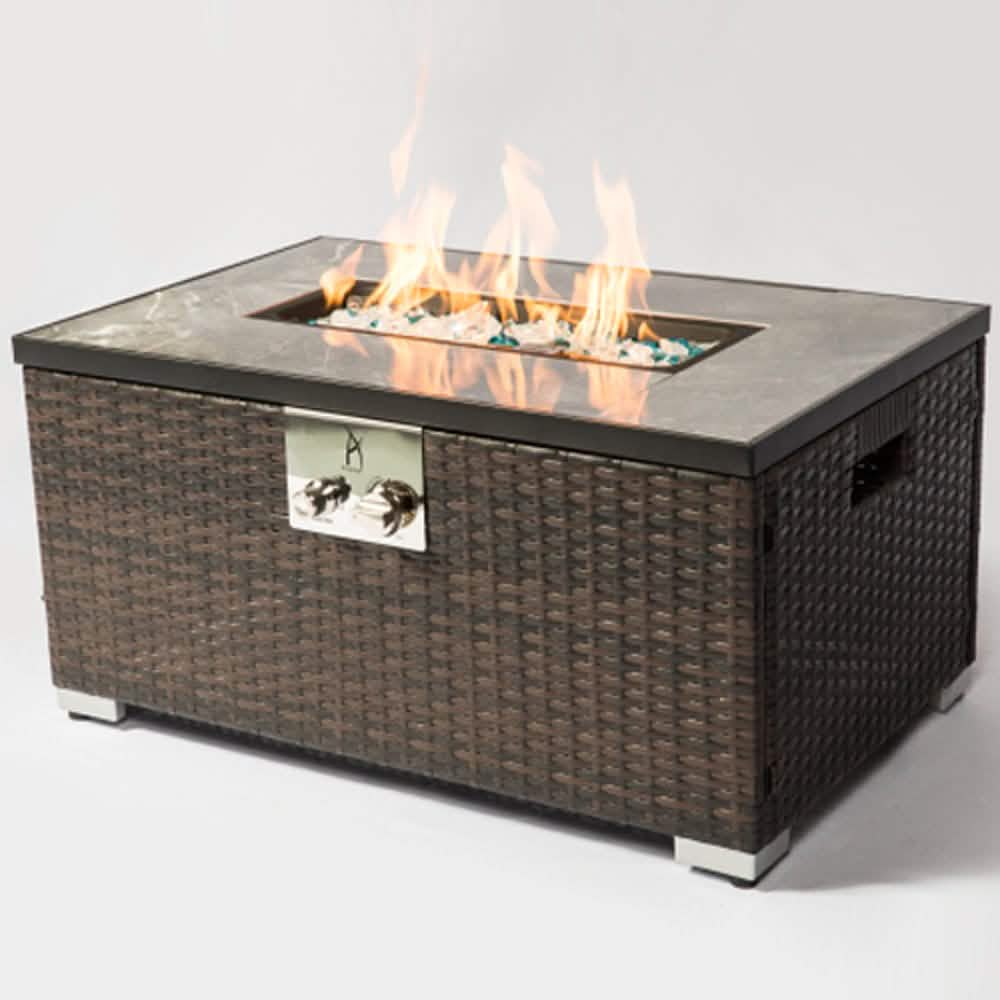 32 Zoll Outdoor Rattan Propan-Gas-Feuertisch mit Fliesen-Tischplatte