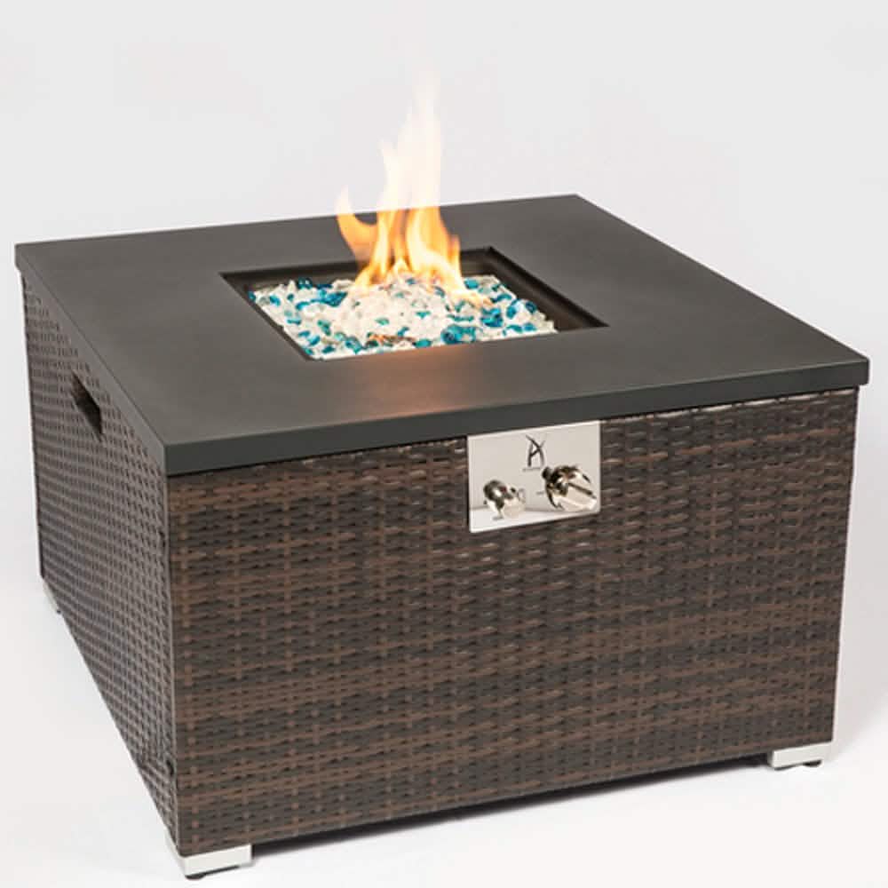 32 Zoll Outdoor Rattan Propan-Gas-Feuertisch mit Fliesen-Tischplatte