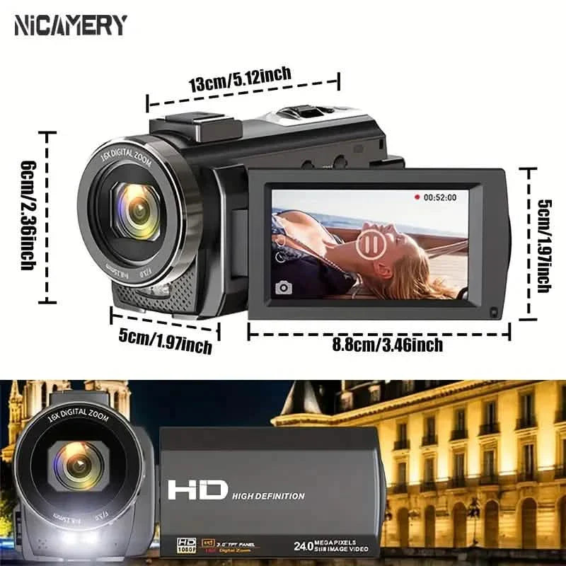 16-fach Zoom 1080P HD Digitalkamera-Bundle mit 2 Akkus, 32G TF-Karte, Mikrofon, Gegenlichtblende & Tasche