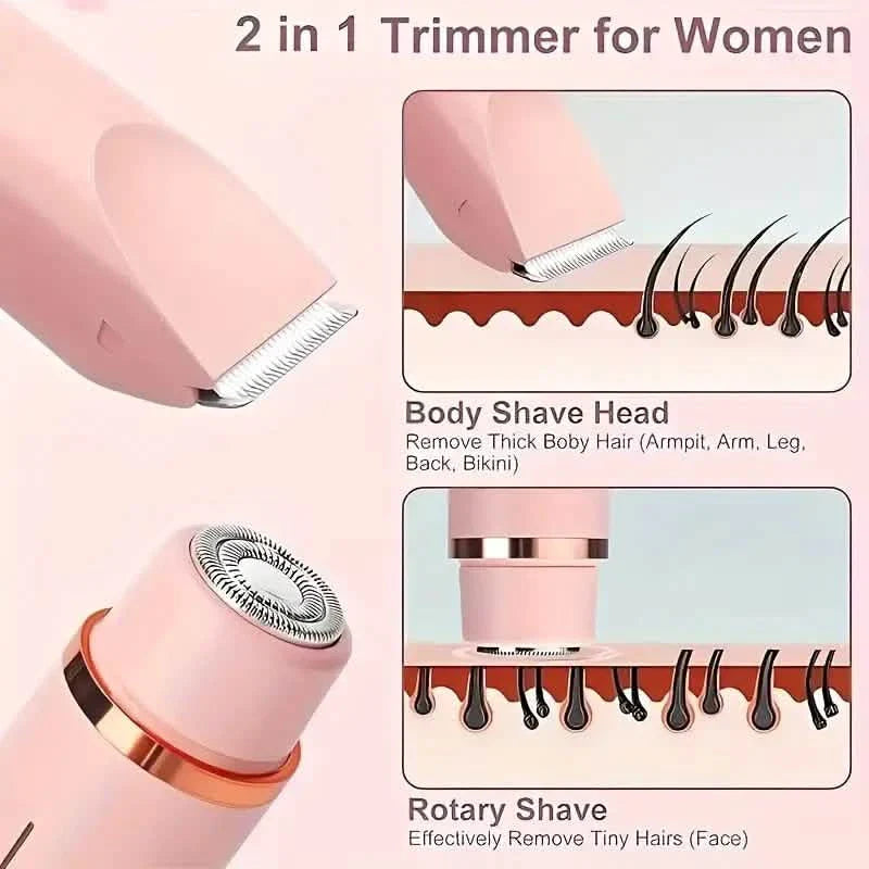 Damen 2-in-1 Bikini- & Gesichtsrasierer, wiederaufladbar über USB, für Nass- und Trockenanwendung