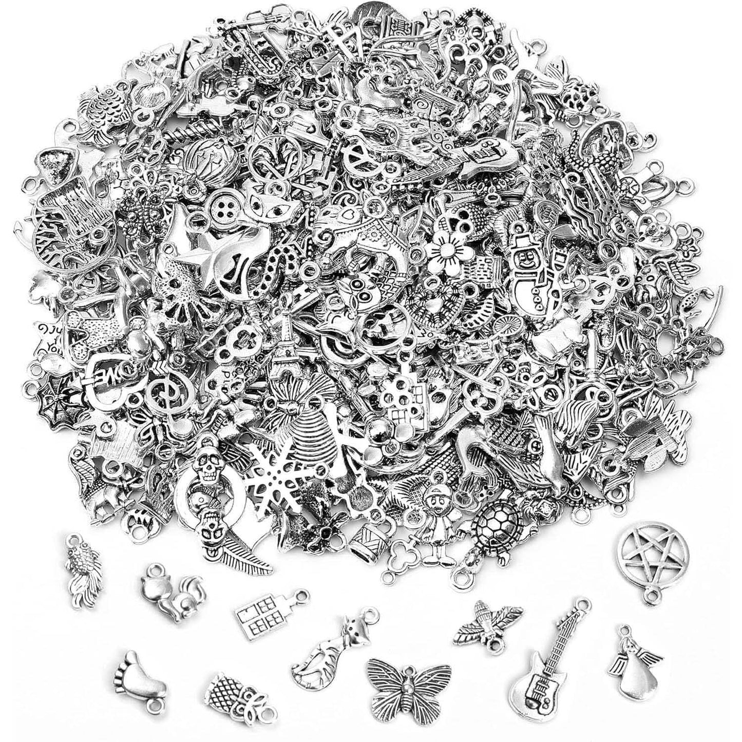 50 Stück: Silber-Anhänger für die Schmuckherstellung Großpackung Tibetische Silber-Charm-Anhänger für DIY Halskette Armband Ohrring Bastelzubehör