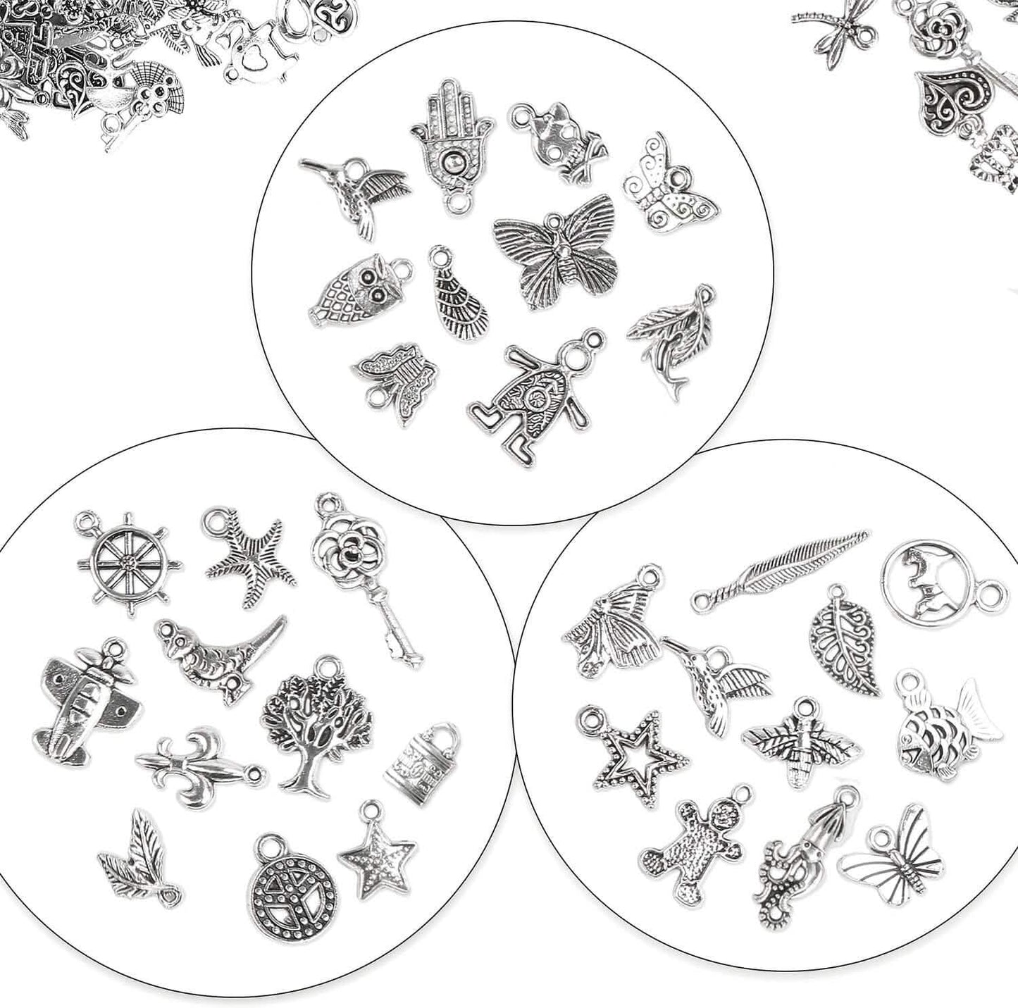50 Stück: Silber-Anhänger für die Schmuckherstellung Großpackung Tibetische Silber-Charm-Anhänger für DIY Halskette Armband Ohrring Bastelzubehör