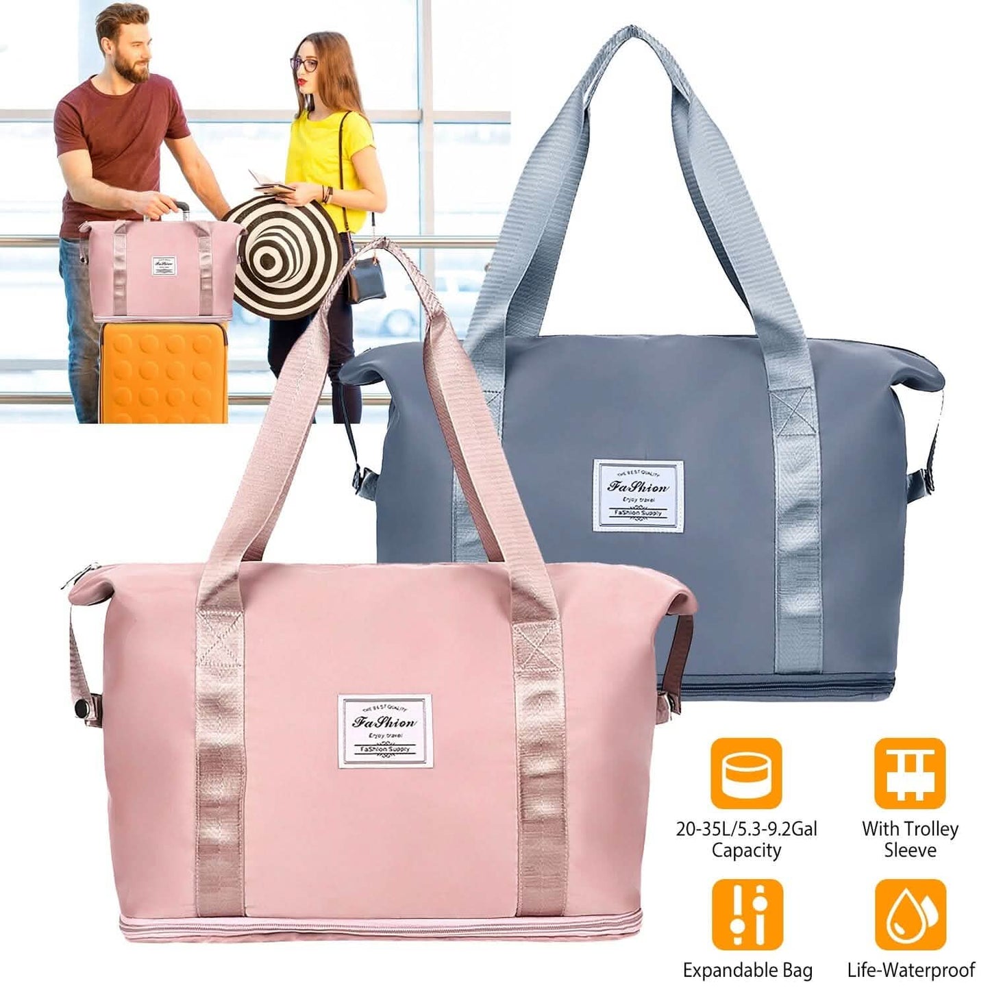 35L/9,2Gal Reisetasche mit Schultergurt und Trolley-Aufsteckfunktion