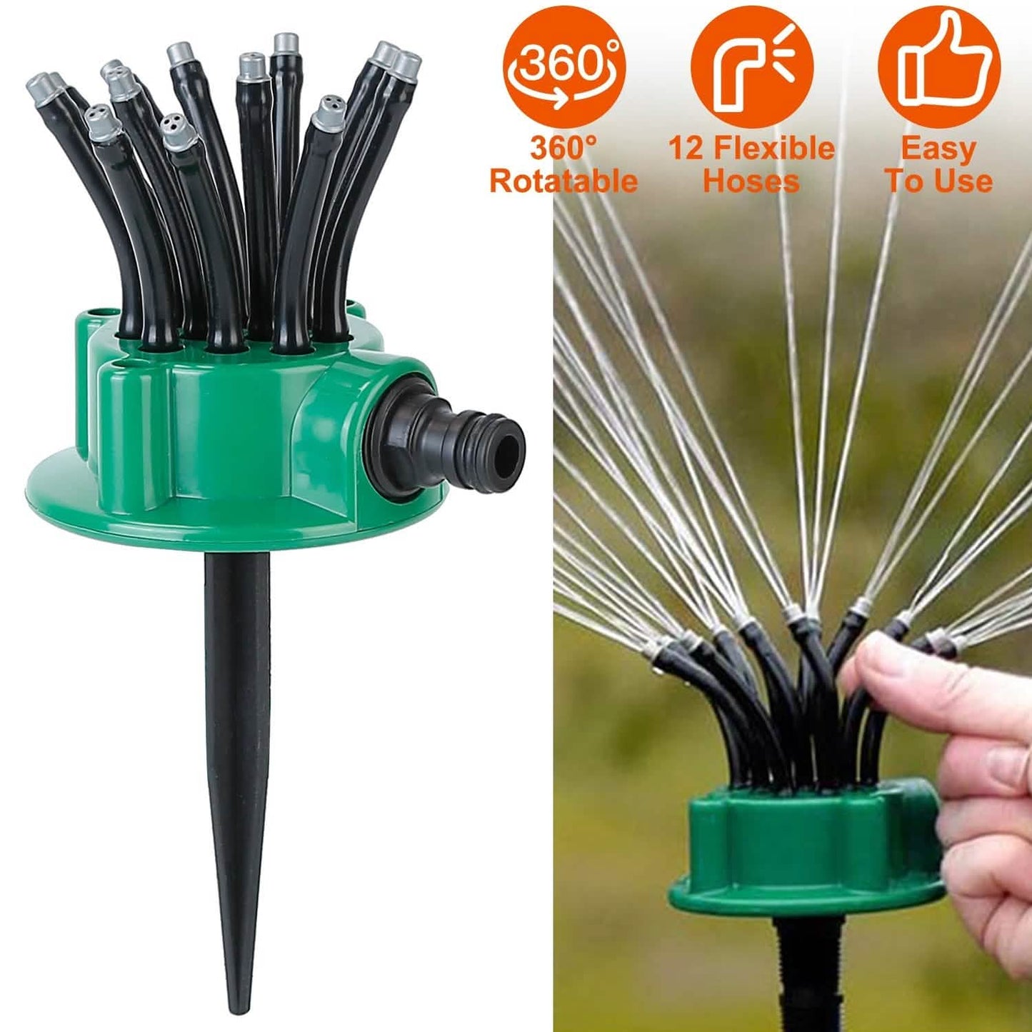 360° Flexibler Rasensprenger Automatisch 12 Rohre Gartenbewässerungsdüsen