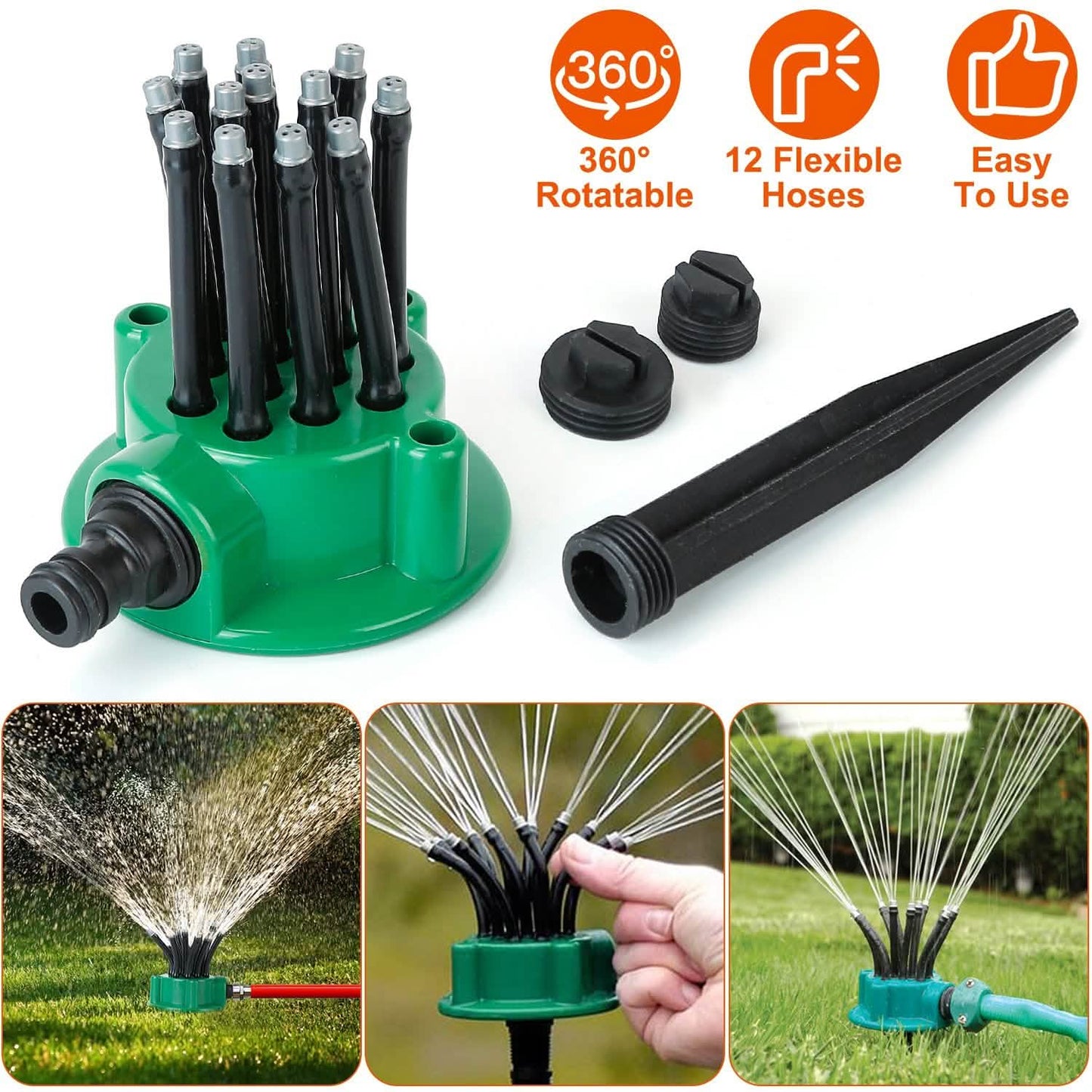 360° Flexibler Rasensprenger Automatisch 12 Rohre Gartenbewässerungsdüsen
