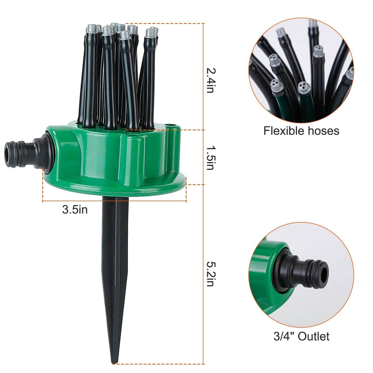 360° Flexibler Rasensprenger Automatisch 12 Rohre Gartenbewässerungsdüsen