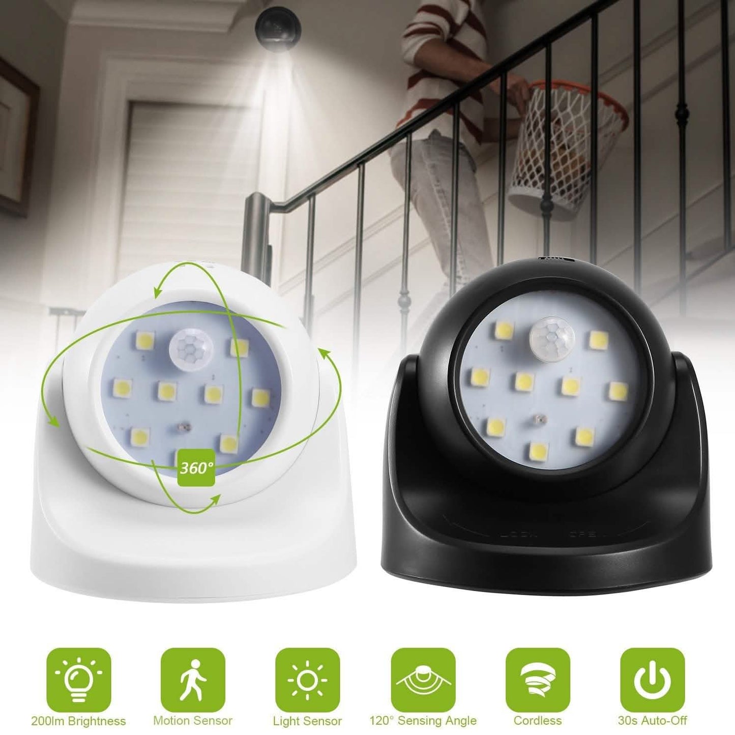 360°-LED-Nachtlichter mit Sensor, kabellos