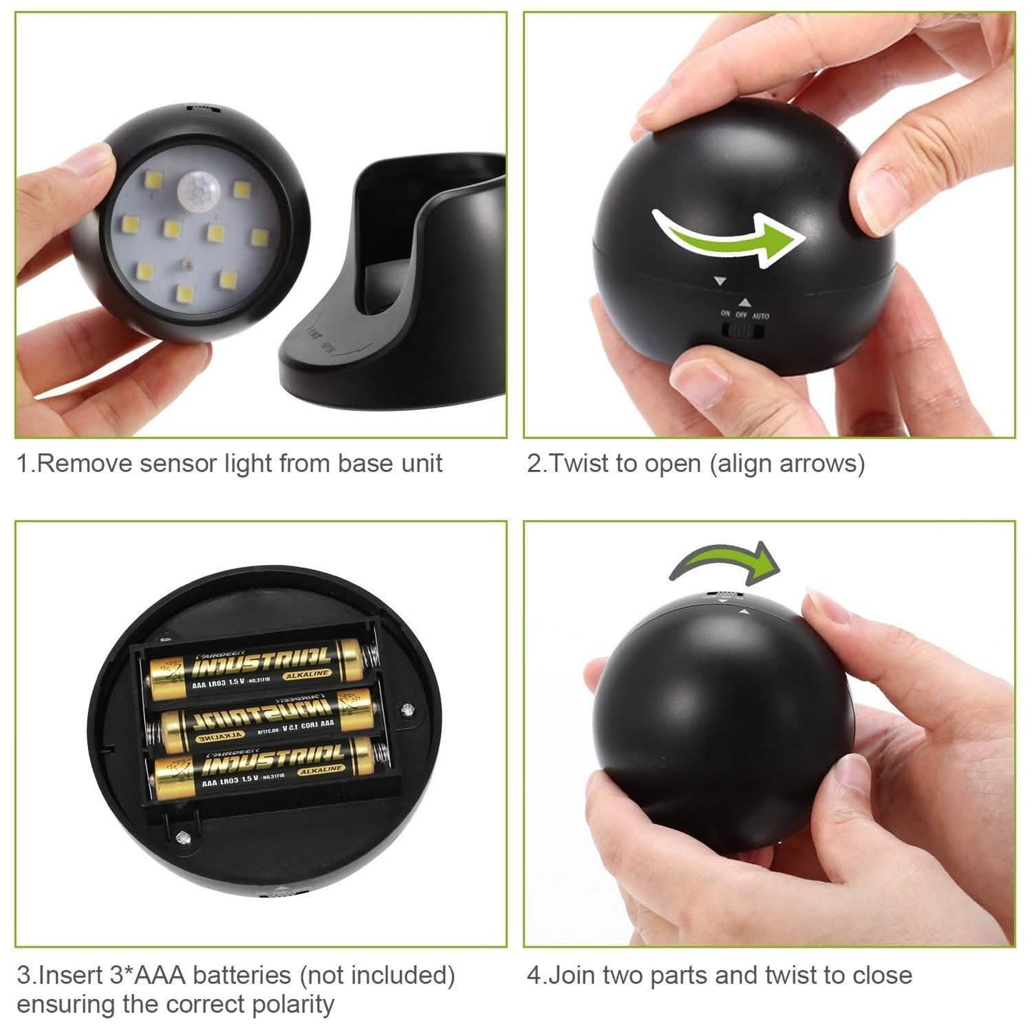 360°-LED-Nachtlichter mit Sensor, kabellos