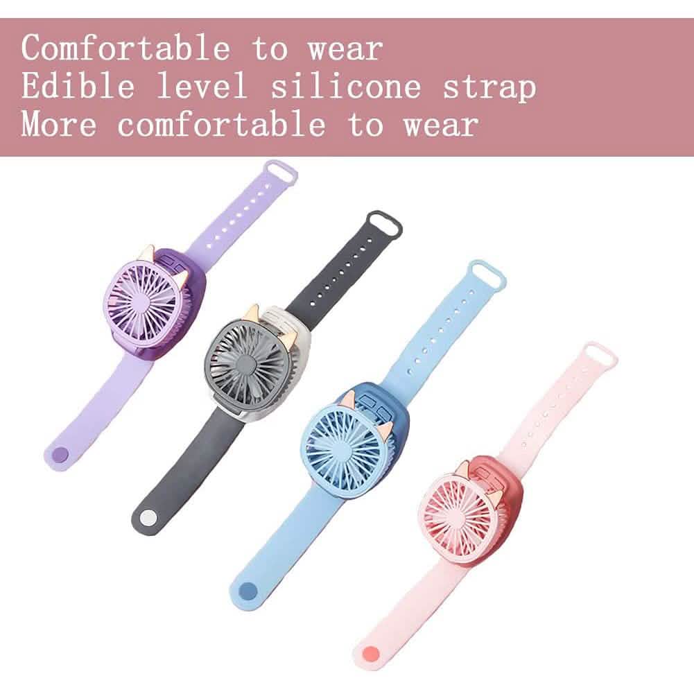 360° drehbarer tragbarer Handgelenkriemen Mini-Uhr Handventilator Katzendesign für Kinder