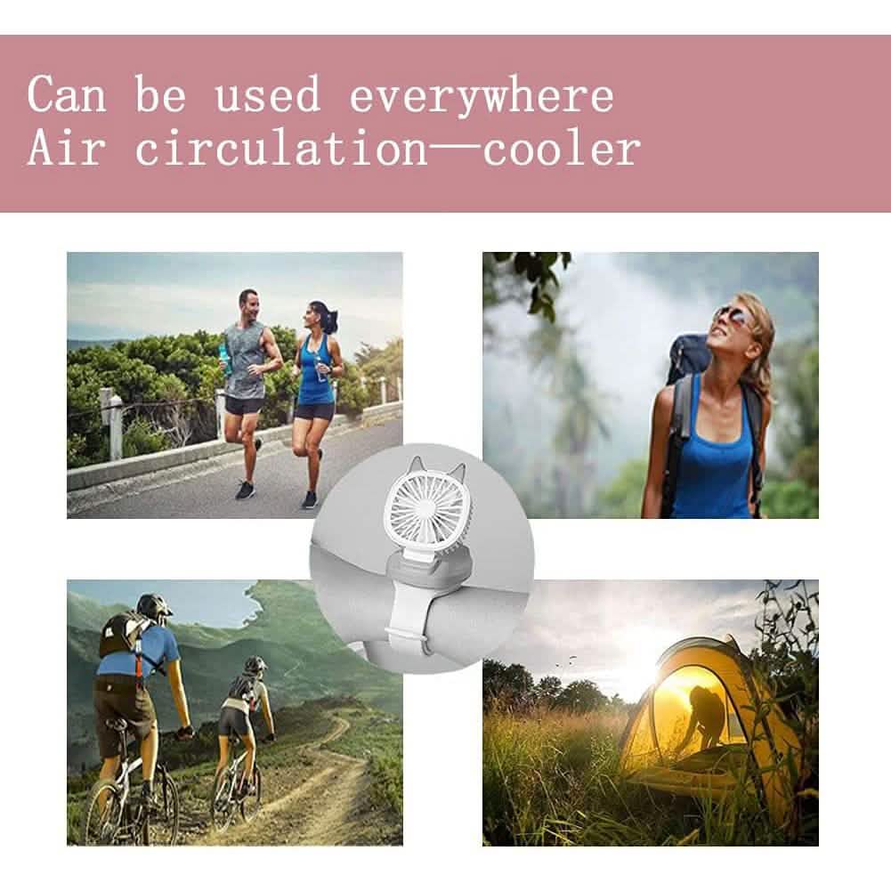 360° drehbarer tragbarer Handgelenkriemen Mini-Uhr Handventilator Katzendesign für Kinder