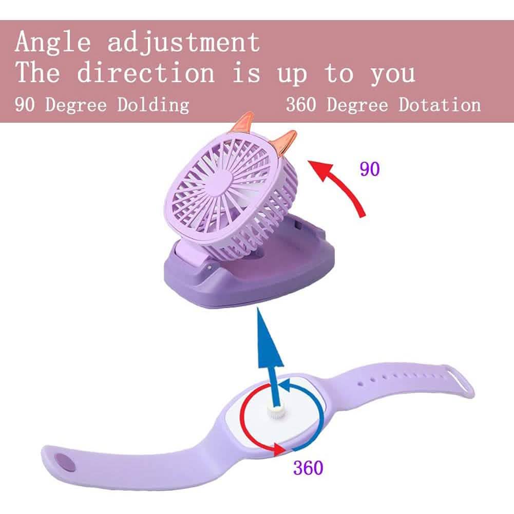 360° drehbarer tragbarer Handgelenkriemen Mini-Uhr Handventilator Katzendesign für Kinder