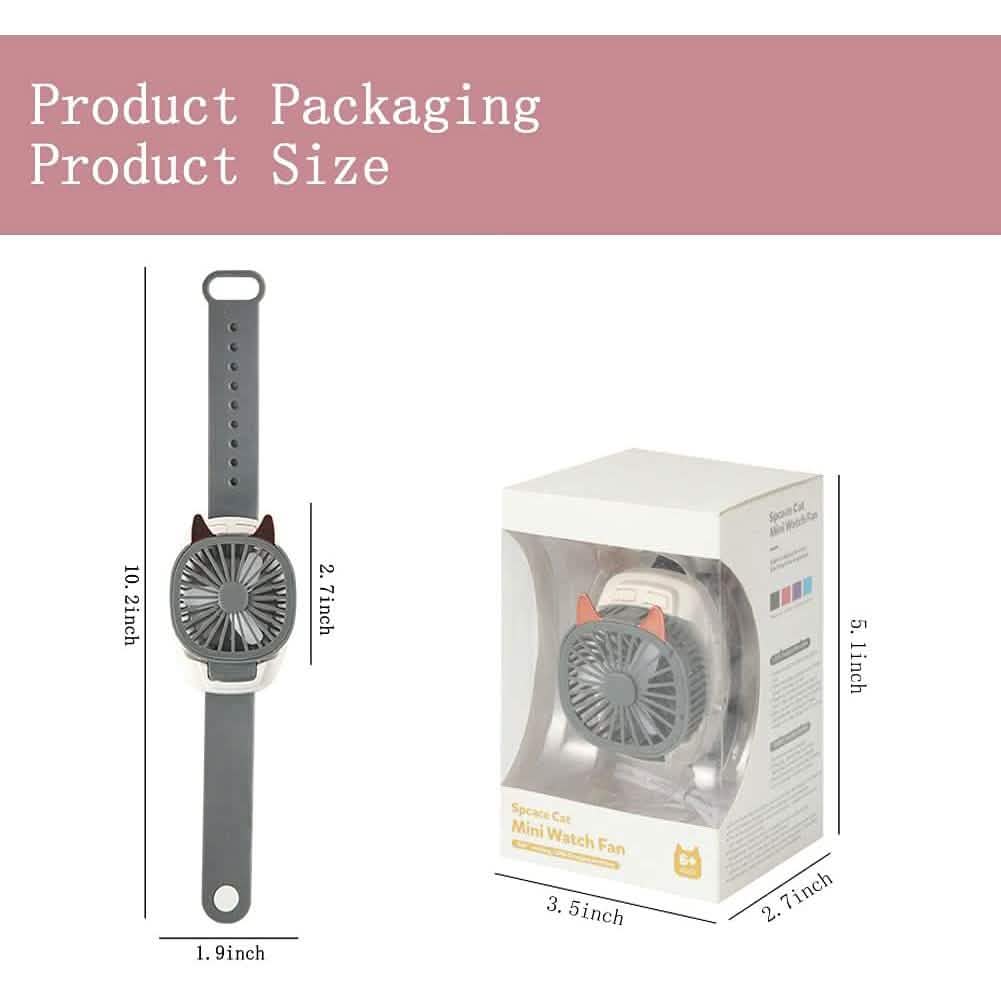 360° drehbarer tragbarer Handgelenkriemen Mini-Uhr Handventilator Katzendesign für Kinder