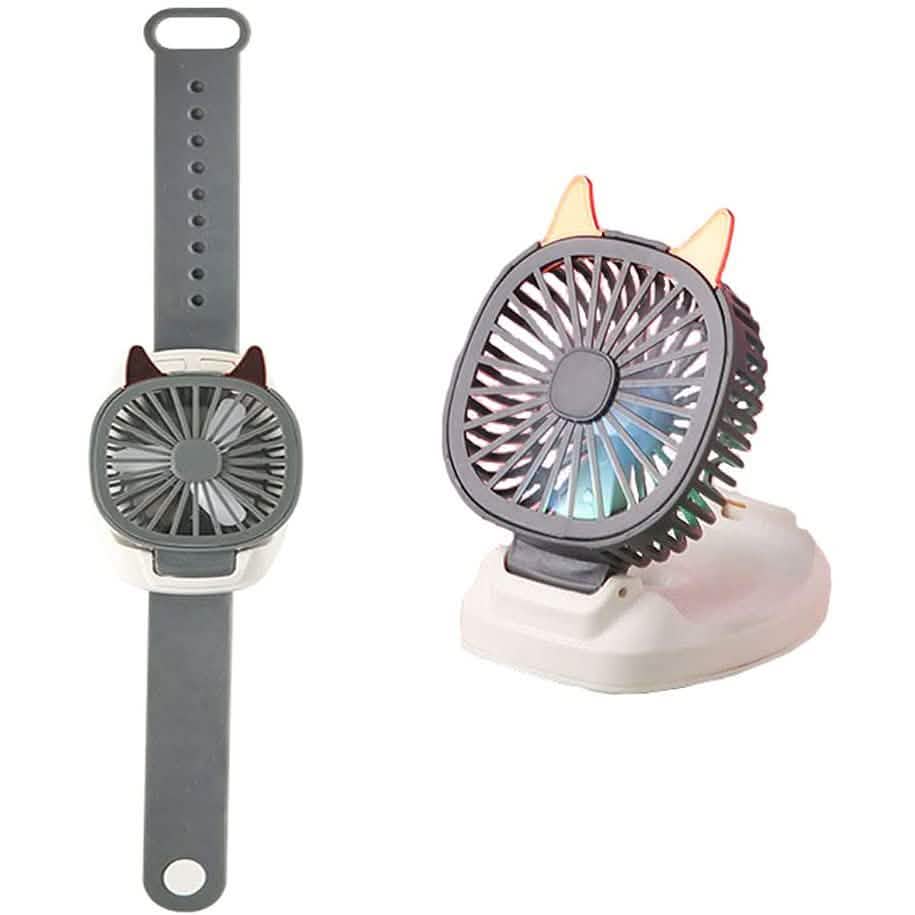360° drehbarer tragbarer Handgelenkriemen Mini-Uhr Handventilator Katzendesign für Kinder