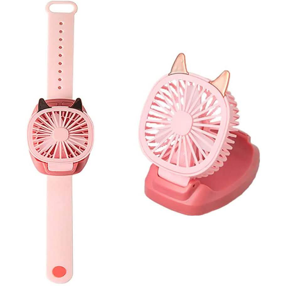 360° drehbarer tragbarer Handgelenkriemen Mini-Uhr Handventilator Katzendesign für Kinder