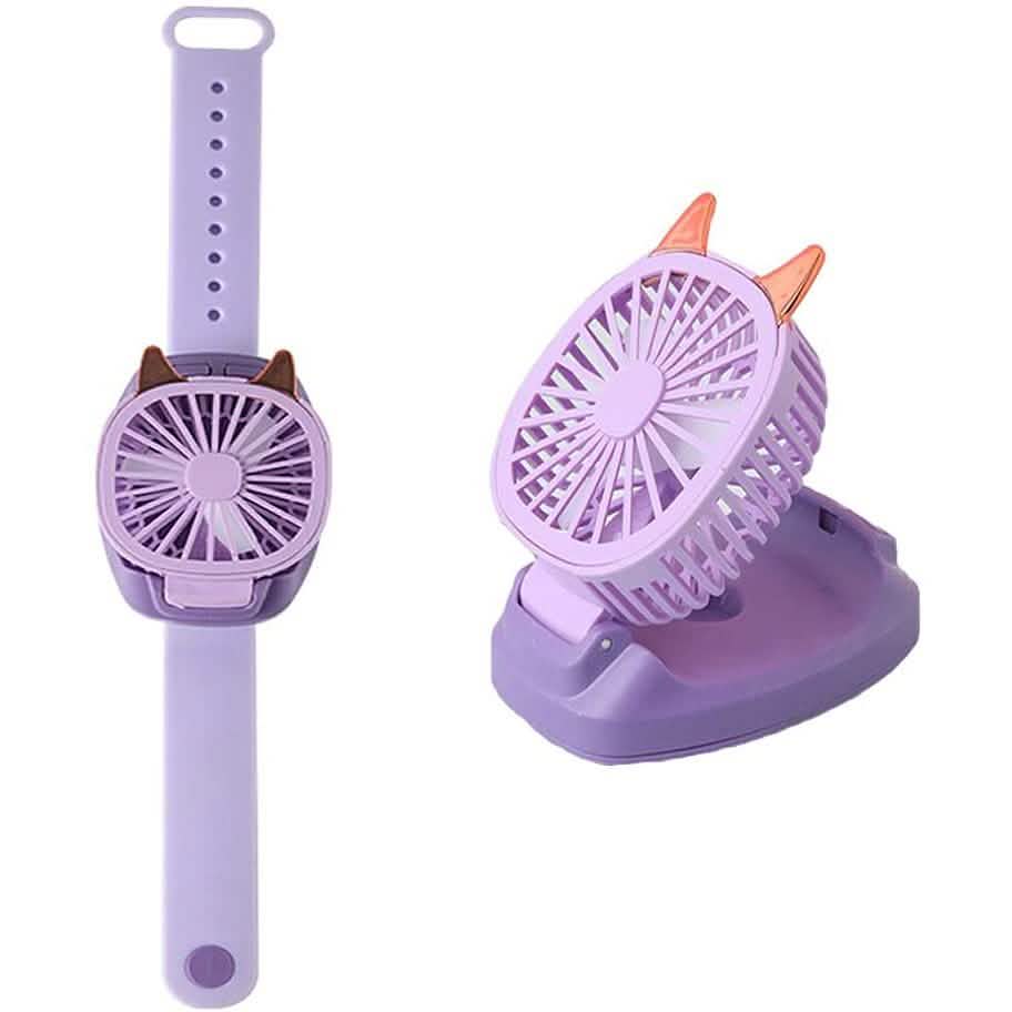 360° drehbarer tragbarer Handgelenkriemen Mini-Uhr Handventilator Katzendesign für Kinder