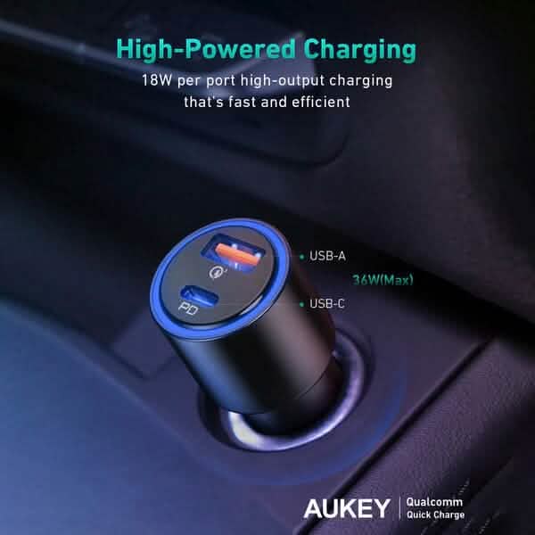 AUKEY 36W LED-Autoladegerät CC-Y18S Dual USB-C/USB-A