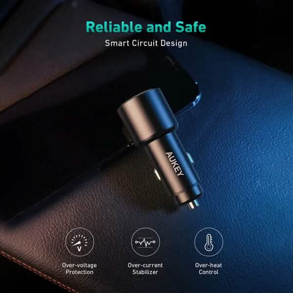 AUKEY 36W LED-Autoladegerät CC-Y18S Dual USB-C/USB-A