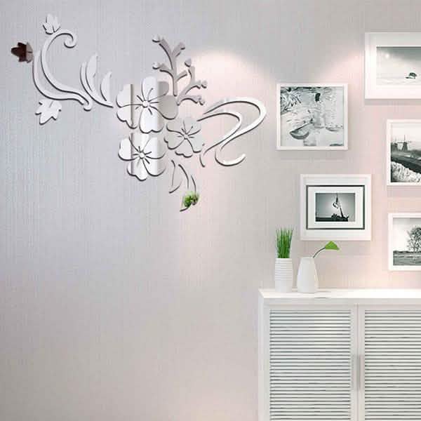3D Spiegel Blumen Abnehmbarer Wandaufkleber