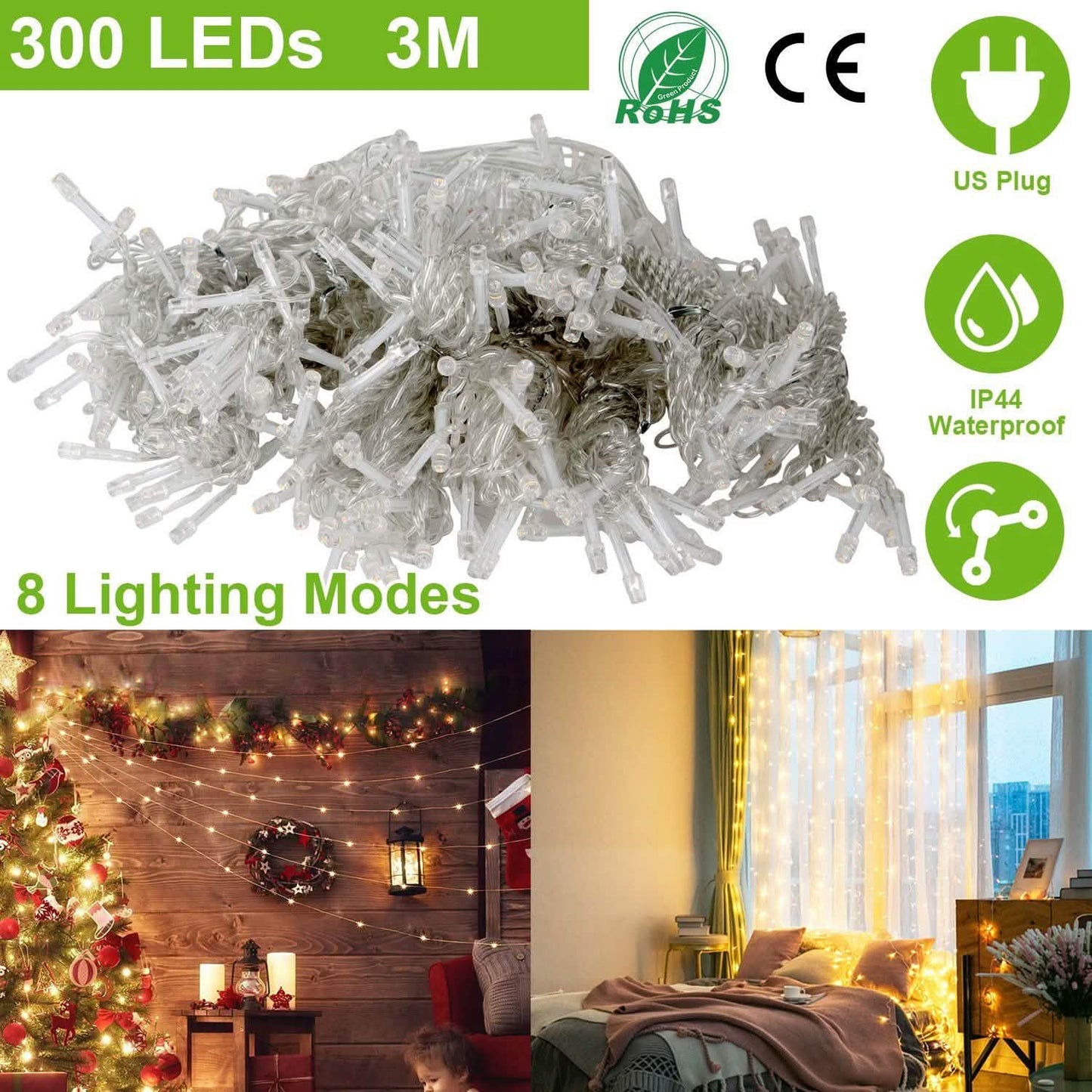 3M 300 LEDs Lichtervorhang mit Fernbedienung