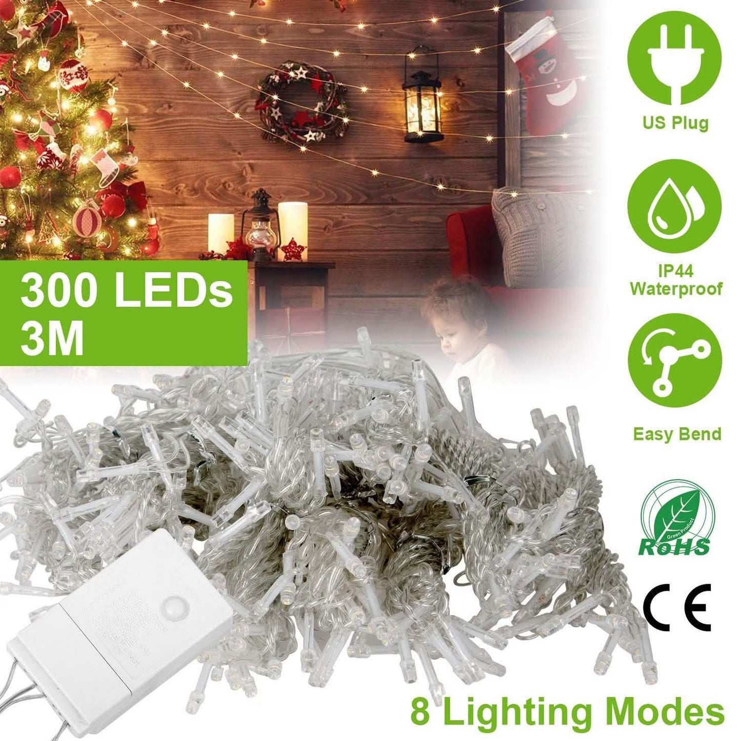 3M 300 LEDs Lichtervorhang mit Fernbedienung
