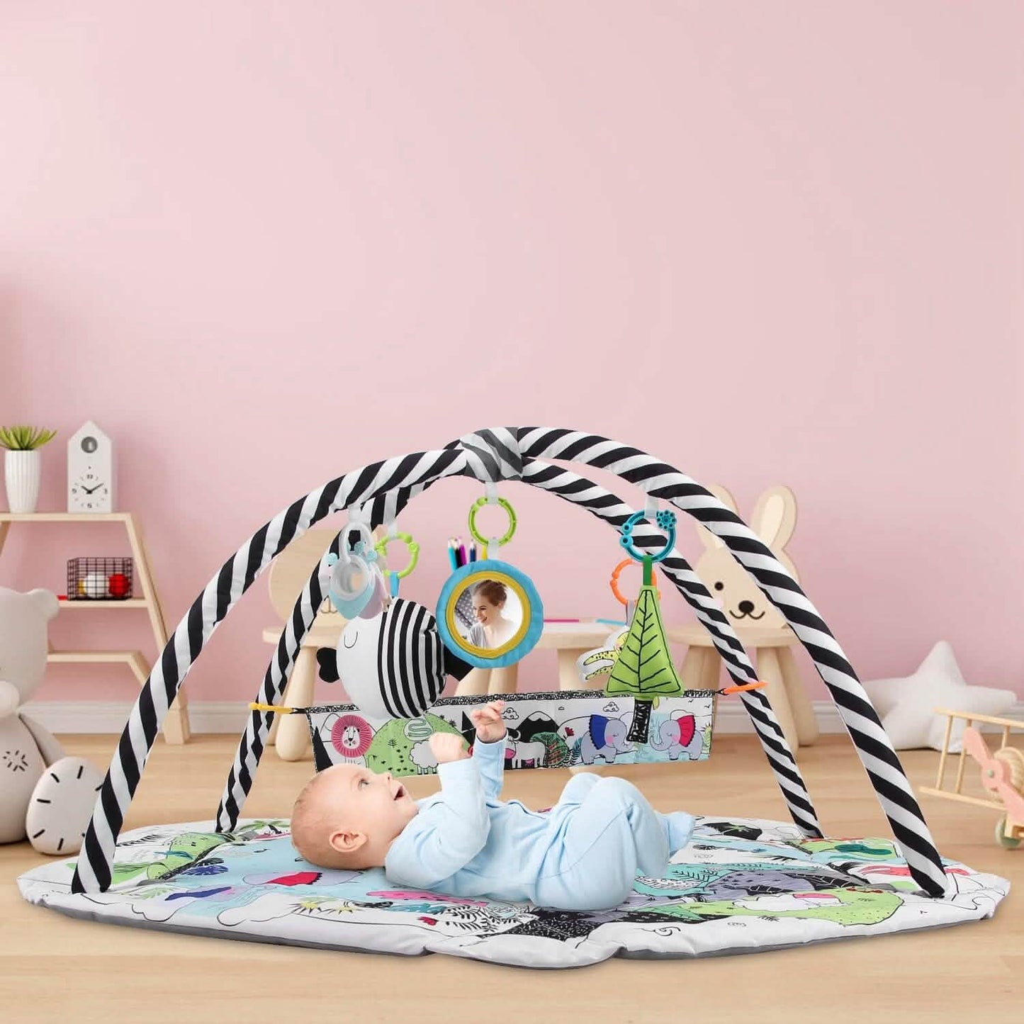 4-in-1 Baby-Spieldecke mit Bällebad und Kissen, 18 Bällen, 9 Spielsachen für 0-3 Jahre