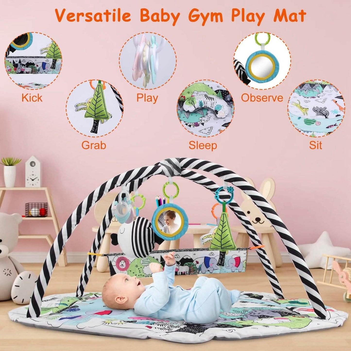 4-in-1 Baby-Spieldecke mit Bällebad und Kissen, 18 Bällen, 9 Spielsachen für 0-3 Jahre