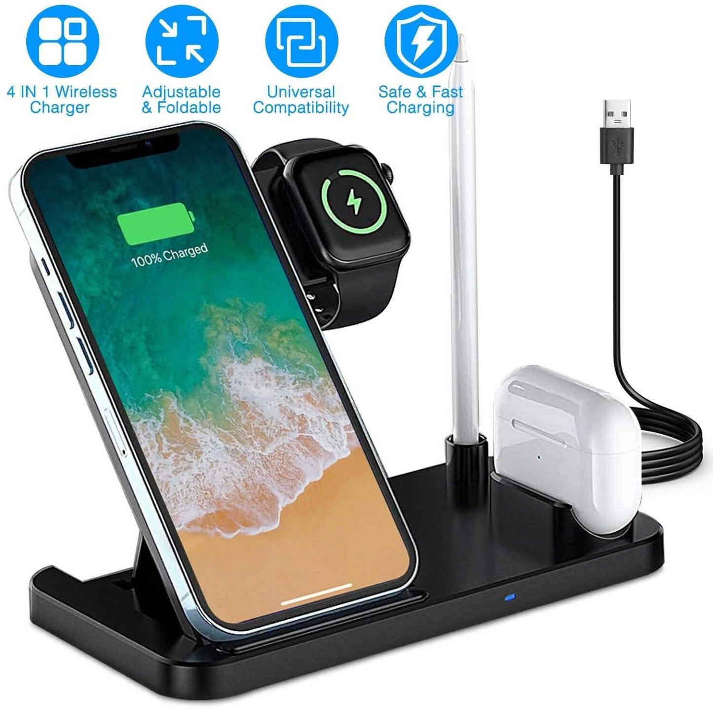 4-in-1 faltbares kabelloses Ladegerät