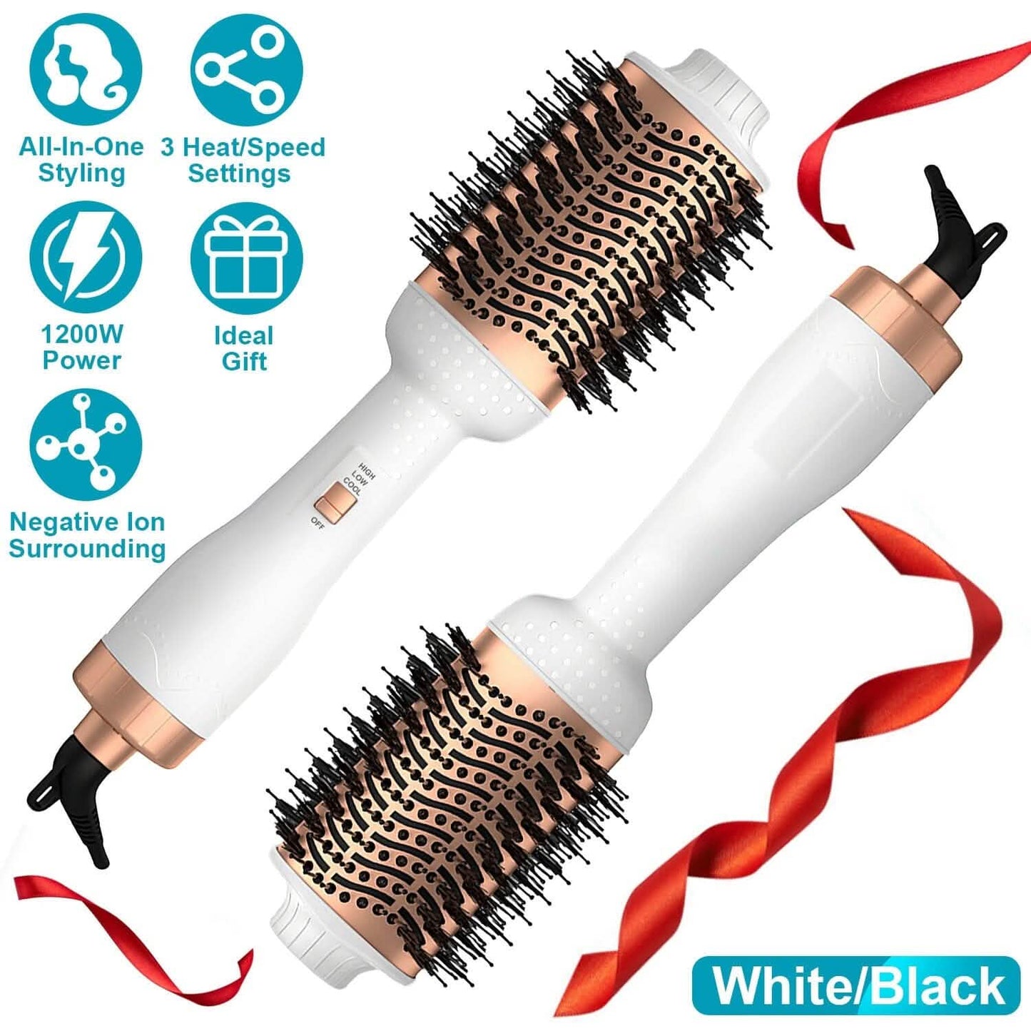 4-in-1 Warmluftbürste Lockenwickler Styler Volumizer Haarglätter Negative Ionen Anti-Frizz