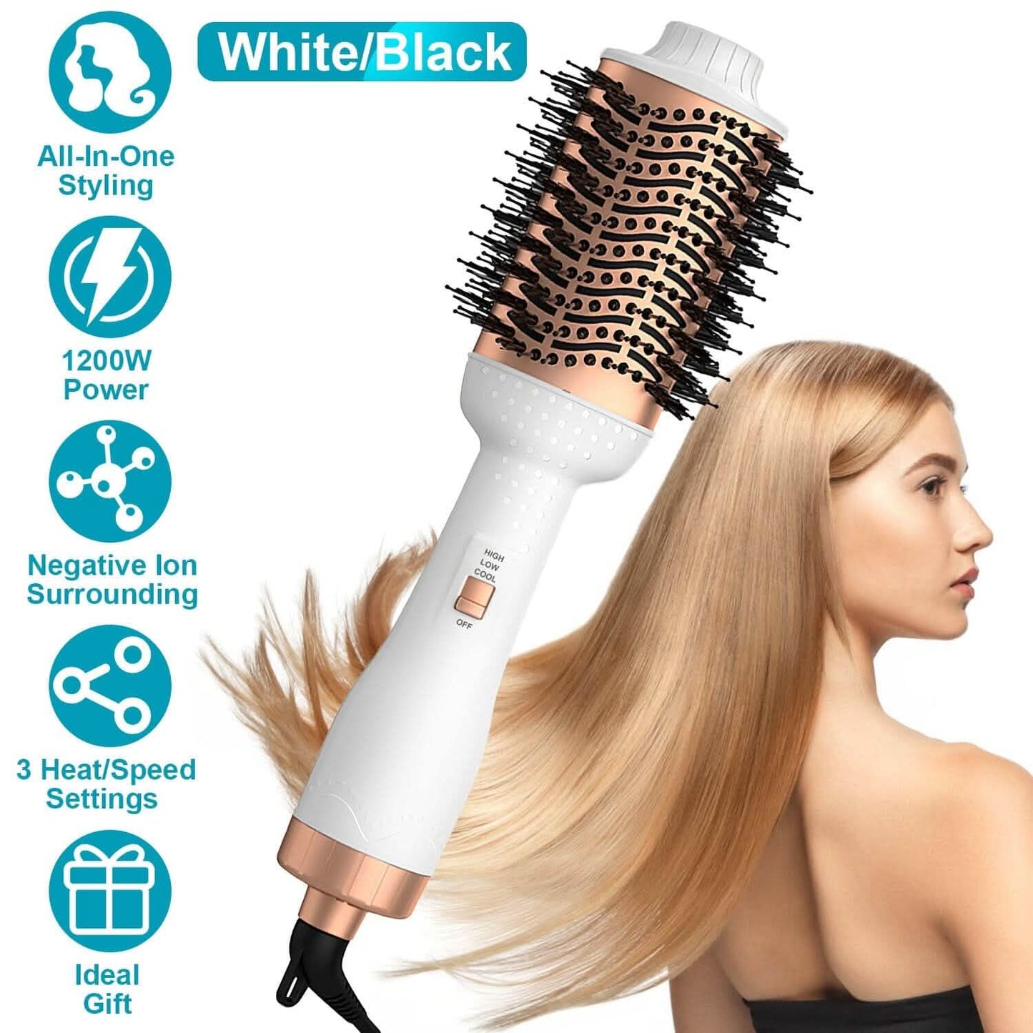 4-in-1 Warmluftbürste Lockenwickler Styler Volumizer Haarglätter Negative Ionen Anti-Frizz