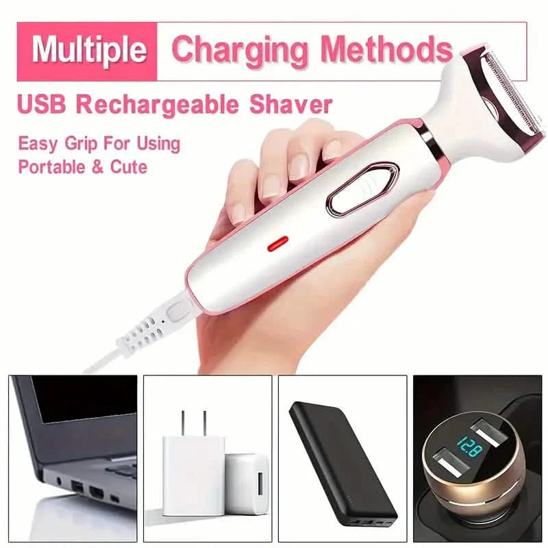 4-in-1 Seidenglatter Elektrorasierer für Frauen – Nass/Trocken, USB wiederaufladbar & tragbar für den ganzen Körper