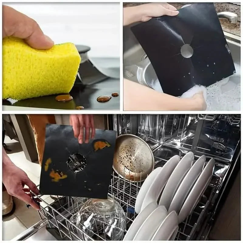 4er-Pack: Gasherd-Brennerabdeckungen - Wiederverwendbare antihaftbeschichtete PVC-Herdschutzfolien