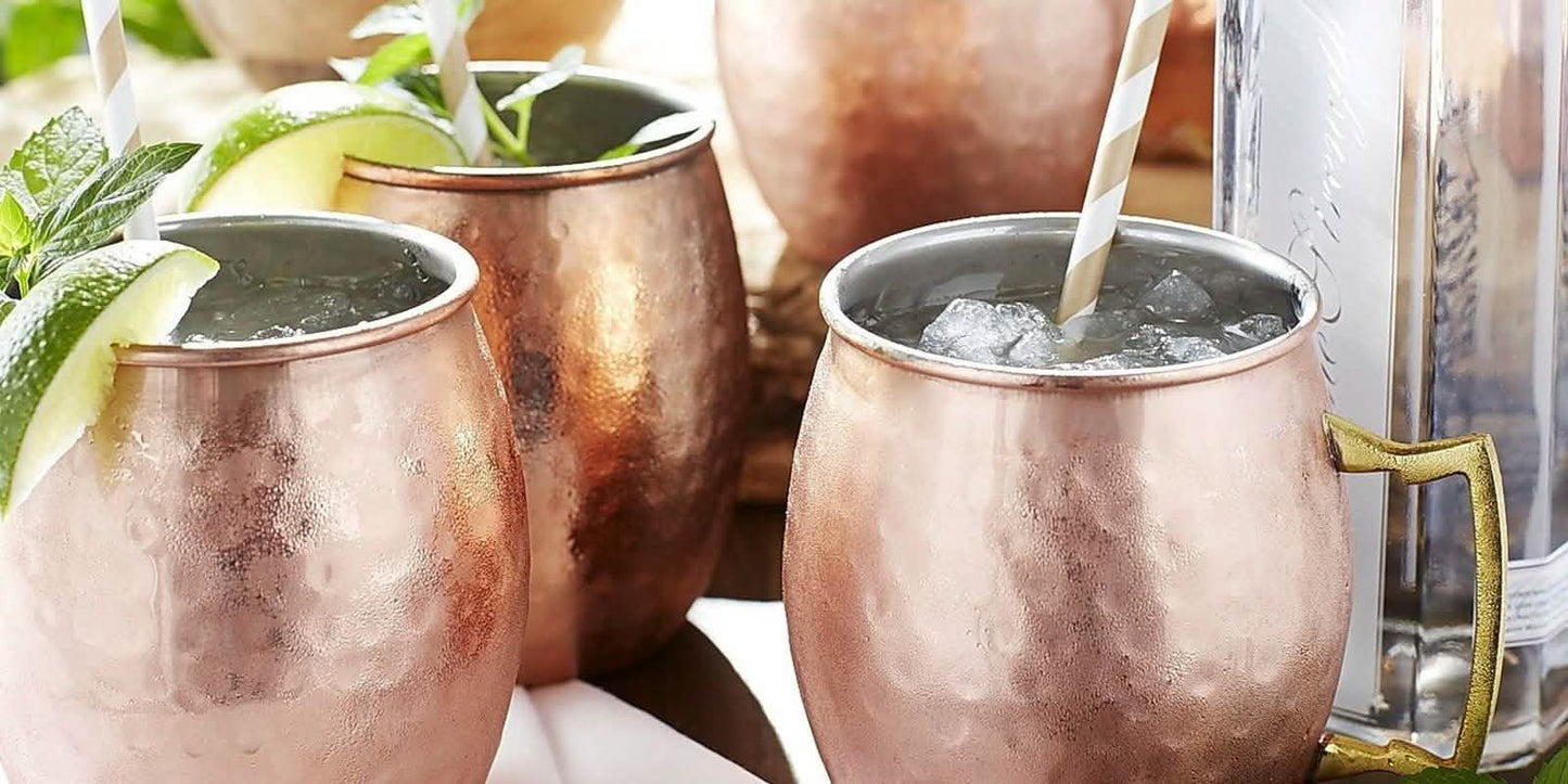4er-Pack: Moscow-Mule-Becher mit gehämmerter Kupfer-Optik